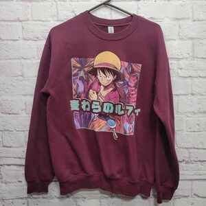 One Piece Straw Hat Luffy Sweatshirt Size M Japanese Anime Manga Crewneck Maroon
